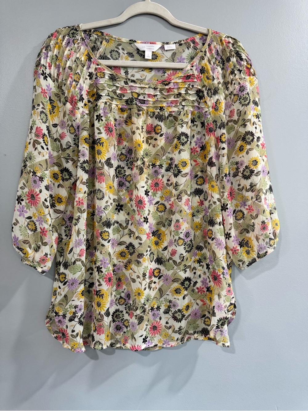 LC Lauren Conrad Floral Square-Neck Blouse - Pink, Yellow, Purple, Green